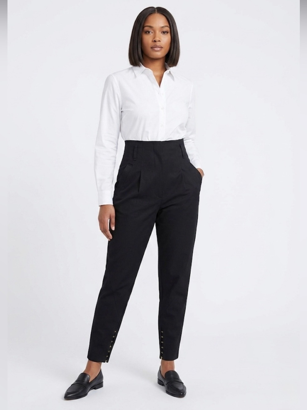 Vintage Nick Coleman High-Waisted Black Ankle Trousers Hook & Eye Detail Large